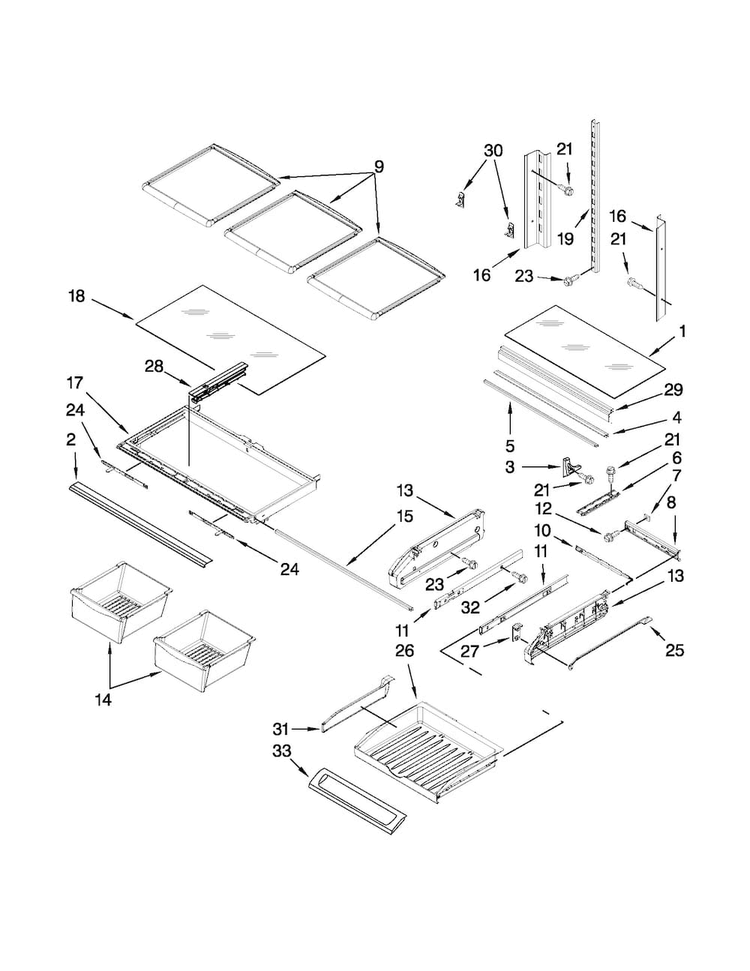 Shelf Parts Diagram and Parts List for MFI2269VEB8  Maytag Refrigerator