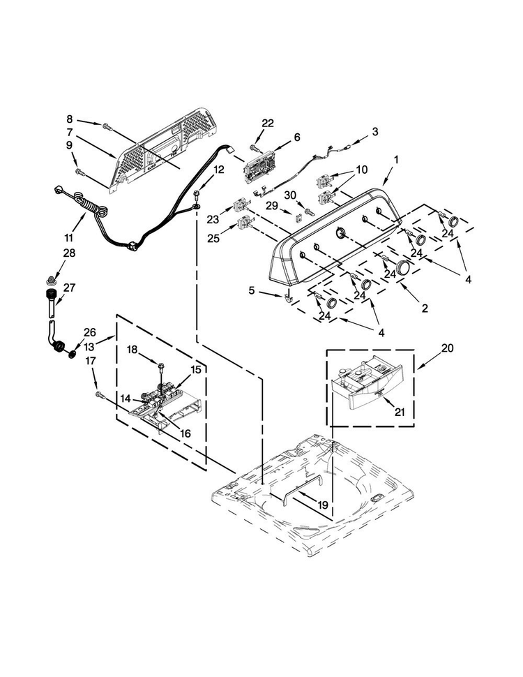 Console And Dispenser Parts Diagram and Parts List for 7MMVWH450DW1  Maytag Washer