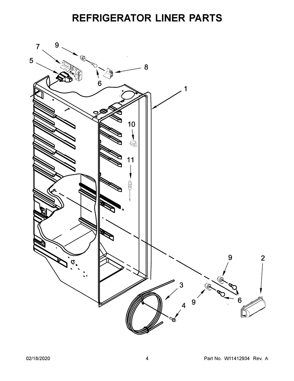 Refrigerator Liner Parts Diagram and Parts List for ASI2575GRB02  Maytag Refrigerator