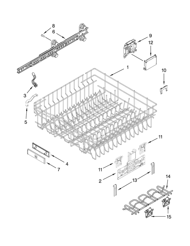 Upper Rack And Track Parts Diagram and Parts List for JDB8200AWP3  Jenn-Air Dishwasher