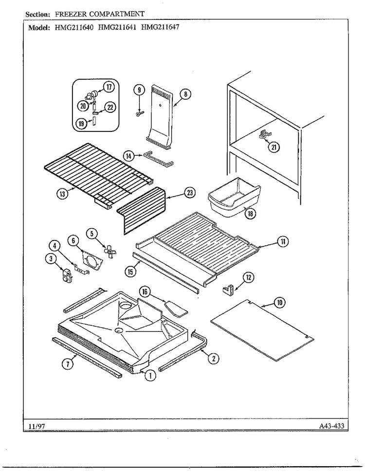 Freezer Compartment Diagram and Parts List for 211640  Admiral Refrigerator