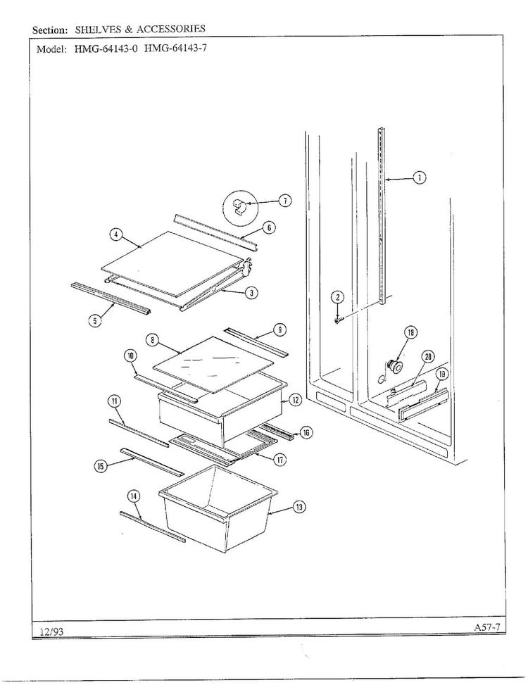 Shelves And Accessories Diagram and Parts List for 64143-0  Admiral Refrigerator