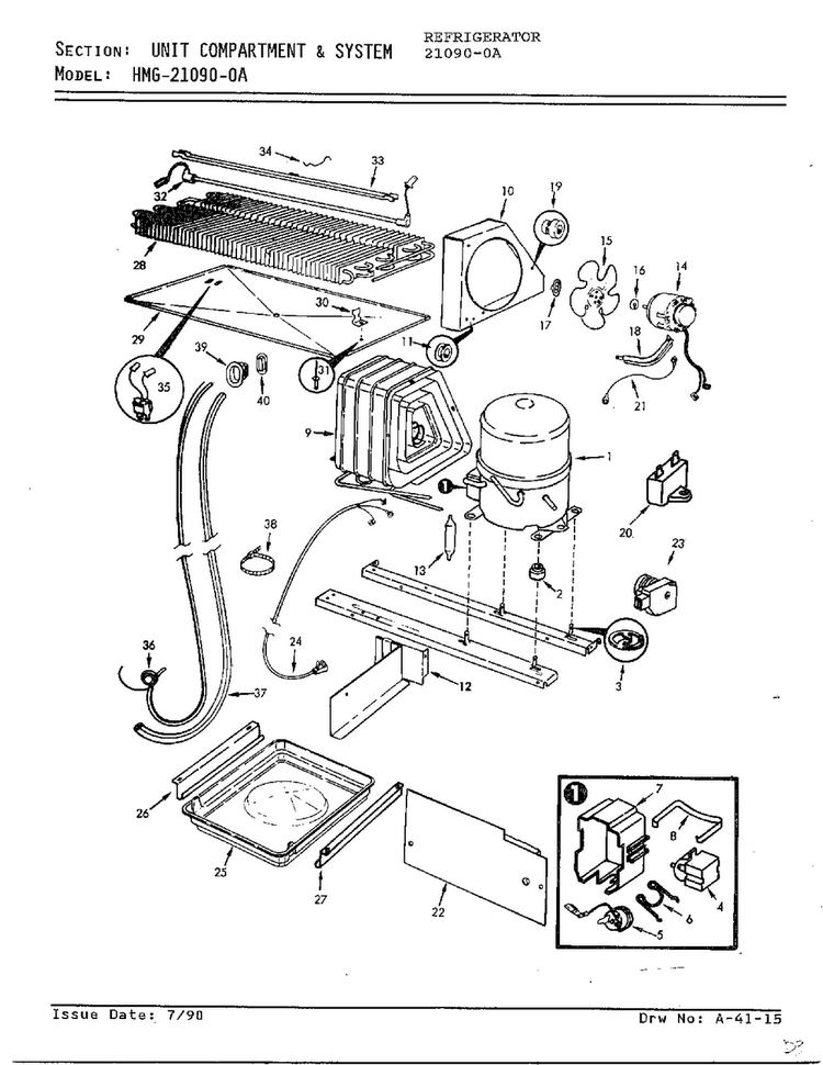 Unit Compartment And System Diagram and Parts List for 21090-0A  Admiral Refrigerator