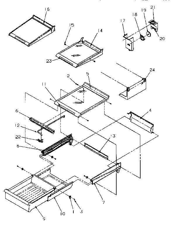 Cabinet Shelving Diagram and Parts List for TR22S4L-P1196202WL  Amana Refrigerator