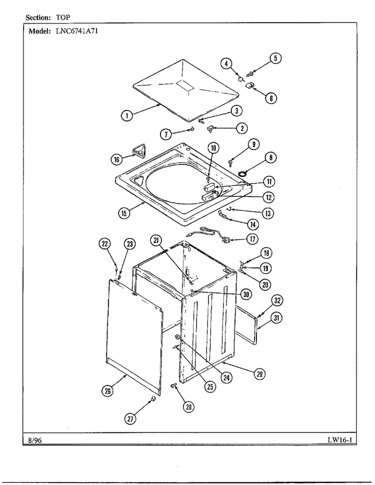 Top Diagram and Parts List for 6741A71  Norge Washer