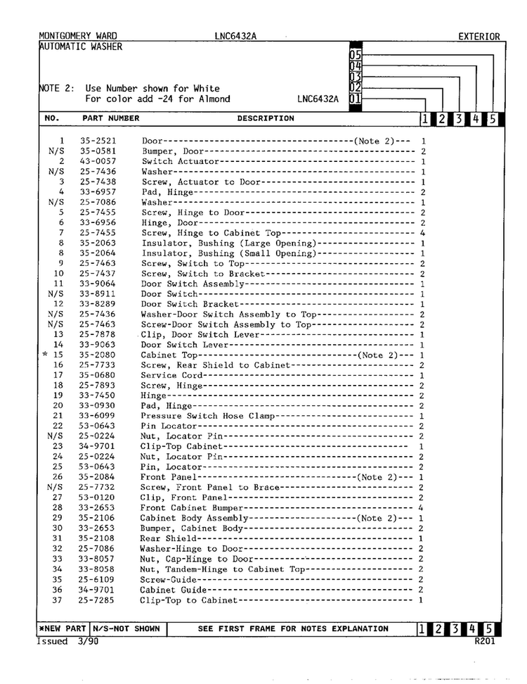 Automatic Washer/exterior Page 2 Diagram and Parts List for 6432A  Norge Washer
