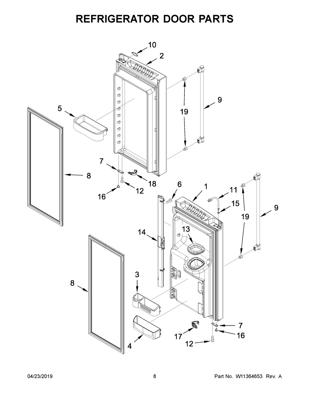 Refrigerator Door Parts Diagram and Parts List for MFI2570FEB02  Maytag Refrigerator