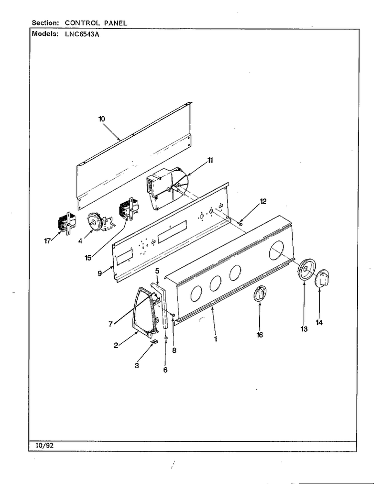 Control Panel Diagram and Parts List for 6543A  Norge Washer