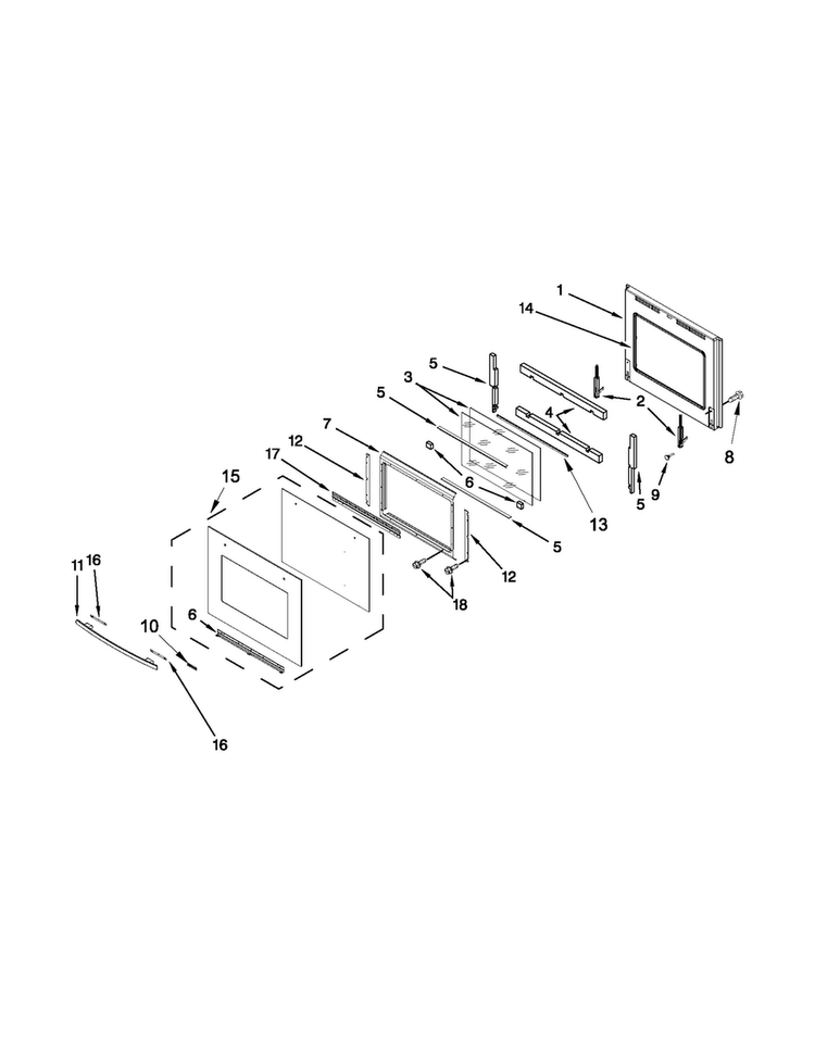 Lower Oven Door Diagram and Parts List for JJW2727WS02  Jenn-Air Wall Oven