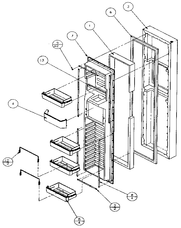 Freezer Door Diagram and Parts List for 36761-P1135802W  Amana Refrigerator