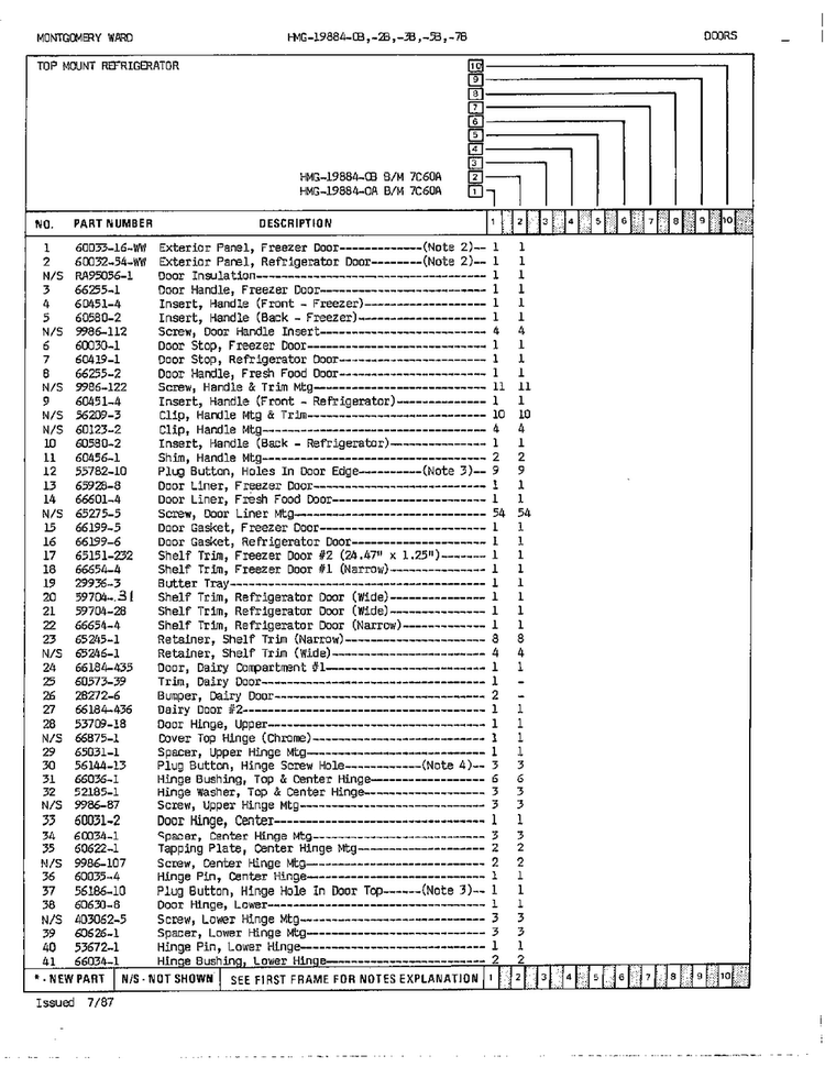 Doors Assembly Page 2 Diagram and Parts List for 19884B  Admiral Refrigerator