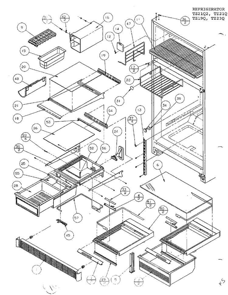 Cabinet Shelving Page 5 Diagram and Parts List for TZ21Q  Amana Refrigerator