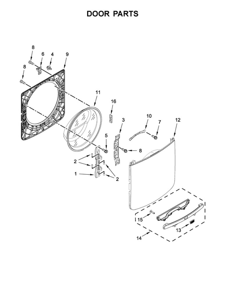Door Parts Diagram and Parts List for MHW5100DC0  Maytag Washer