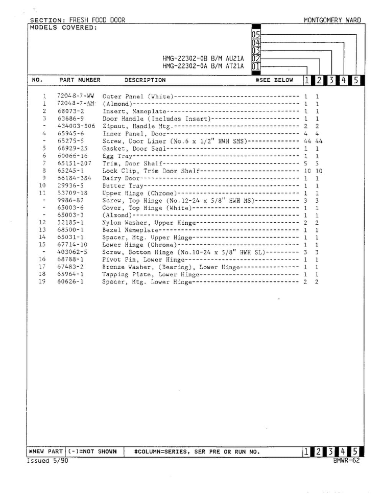 Fresh Food Door Page 2 Diagram and Parts List for 22302A  Admiral Refrigerator