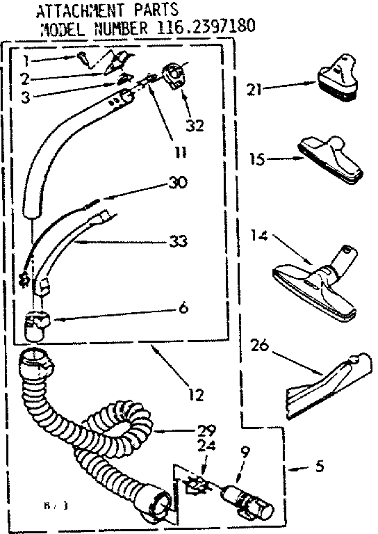 Attachment Parts Diagram and Parts List for 1162397180  Kenmore Canister Vacuum