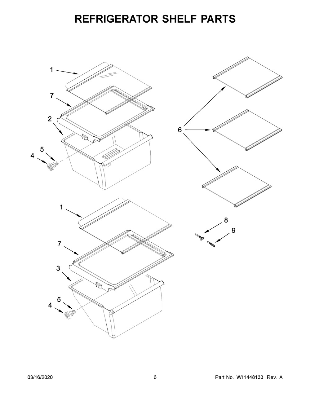 Refrigerator Shelf Parts Diagram and Parts List for ASI2175GRB03  Maytag Refrigerator