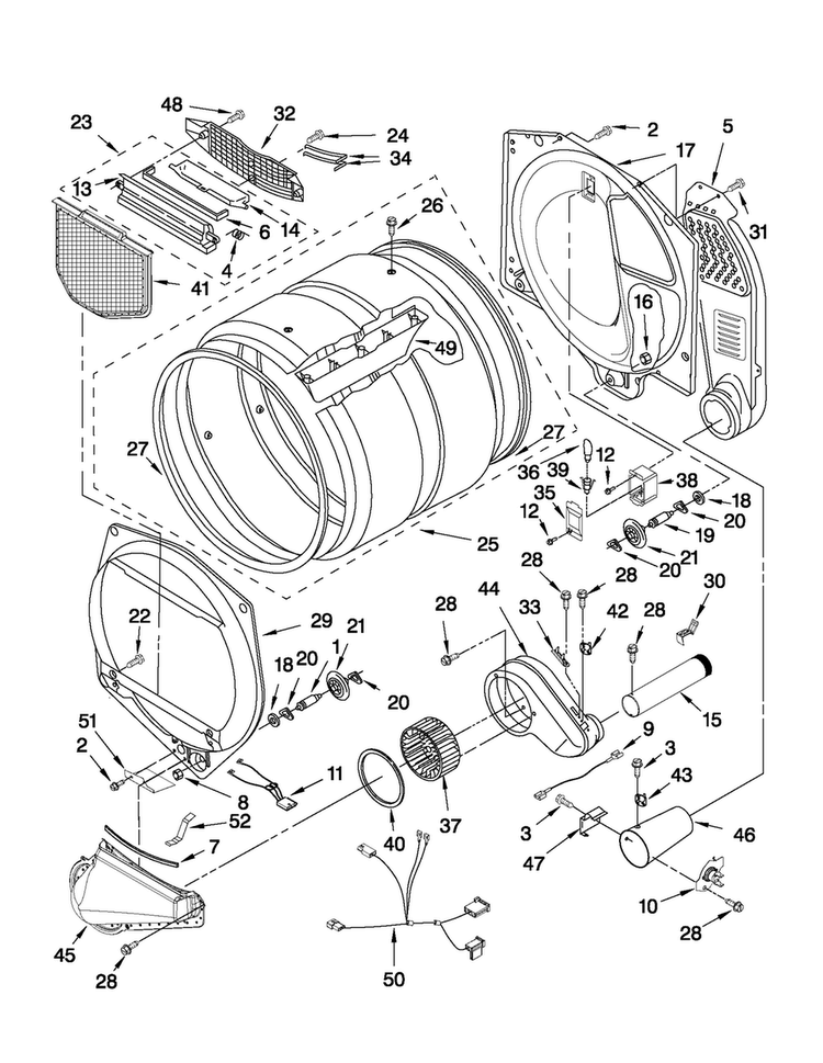 Bulkhead Parts Diagram and Parts List for 7MMGDX550XW1  Maytag Dryer