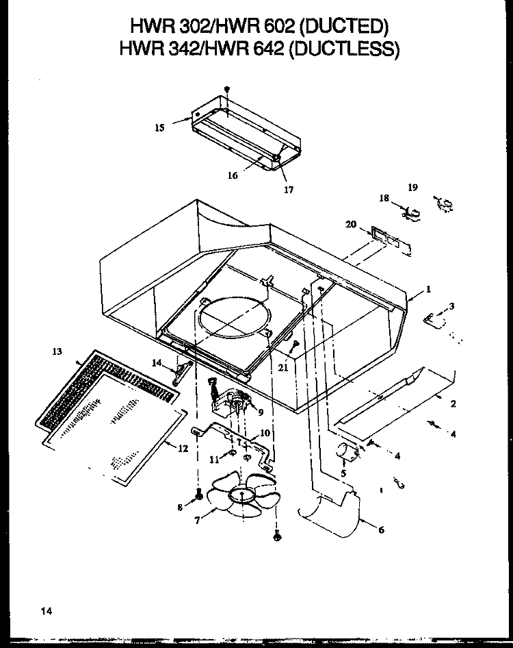 HWR 302 / HWR 602 Diagram and Parts List for HWR3421L P1175104S Amana Range Hood