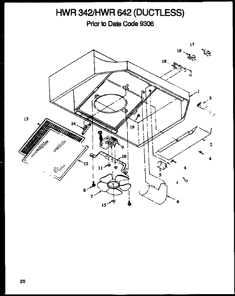 Page 5 Diagram and Parts List for HWR642  Caloric Range Hood