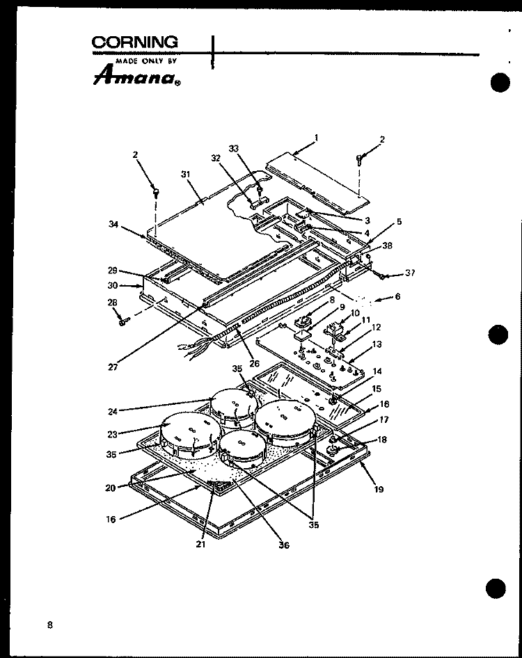 Page 2 Diagram and Parts List for AKF-1B P8512501S Amana Cooktop