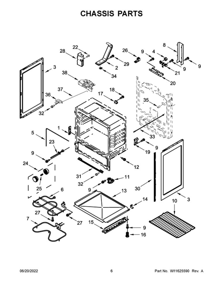 Chassis Parts Diagram and Parts List for AER6603SMS0  Amana Range