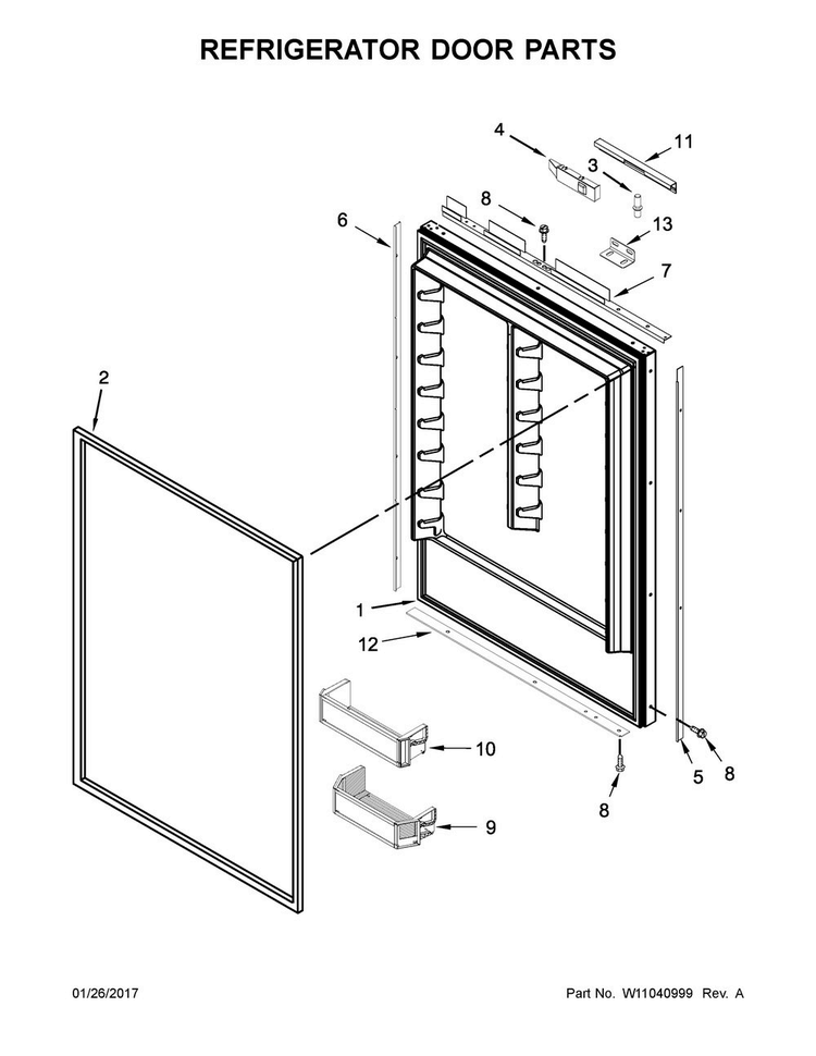 Refrigerator Door Parts Diagram and Parts List for JB36NXFXLE01  Jenn-Air Refrigerator