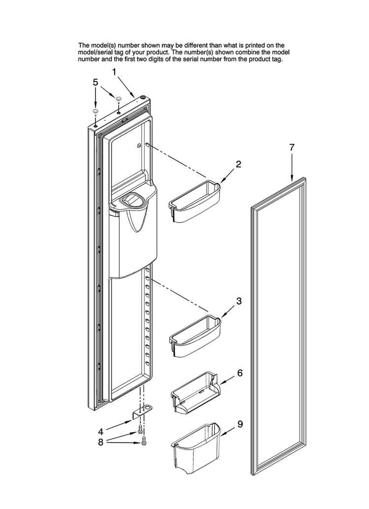 Freezer Door Parts Diagram and Parts List for RS495111  Maytag Refrigerator