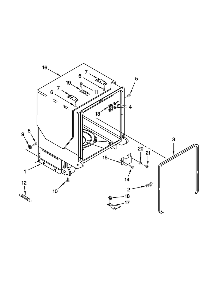 Tub And Frame Parts Diagram and Parts List for MDBTT53AWB1  Maytag Dishwasher