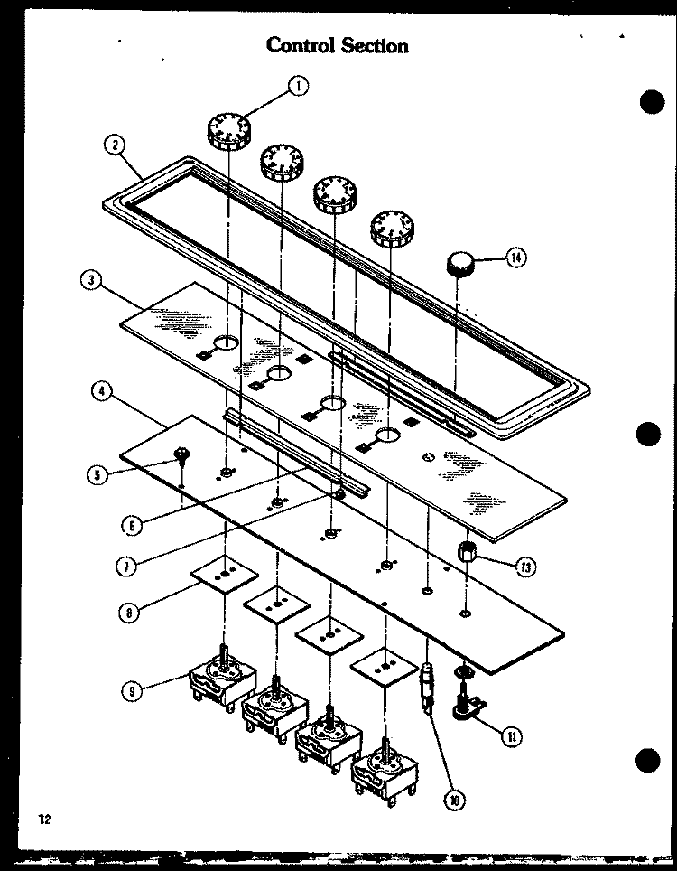 CONTROL SECTION Diagram and Parts List for AKM1 P8554901S Amana Cooktop