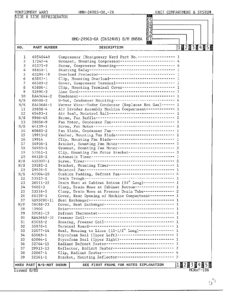 Unit Compartment And System Page 2 Diagram and Parts List for 24903-OA  Admiral Refrigerator