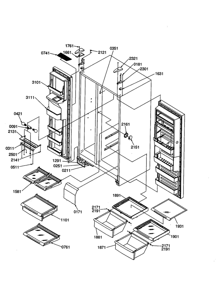 Refrig/frz. Lights And Hinges Diagram and Parts List for SRD20S4W-P1190816WW  Amana Refrigerator