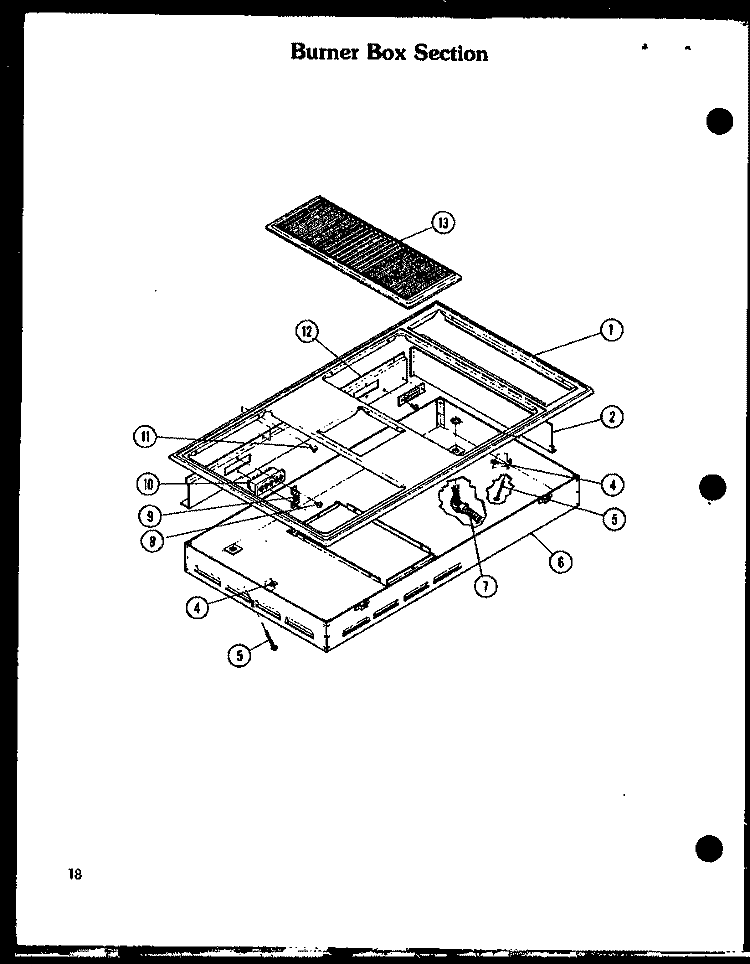 BURNER BOX SECTION Diagram and Parts List for AKD1 P8555801S Amana Cooktop