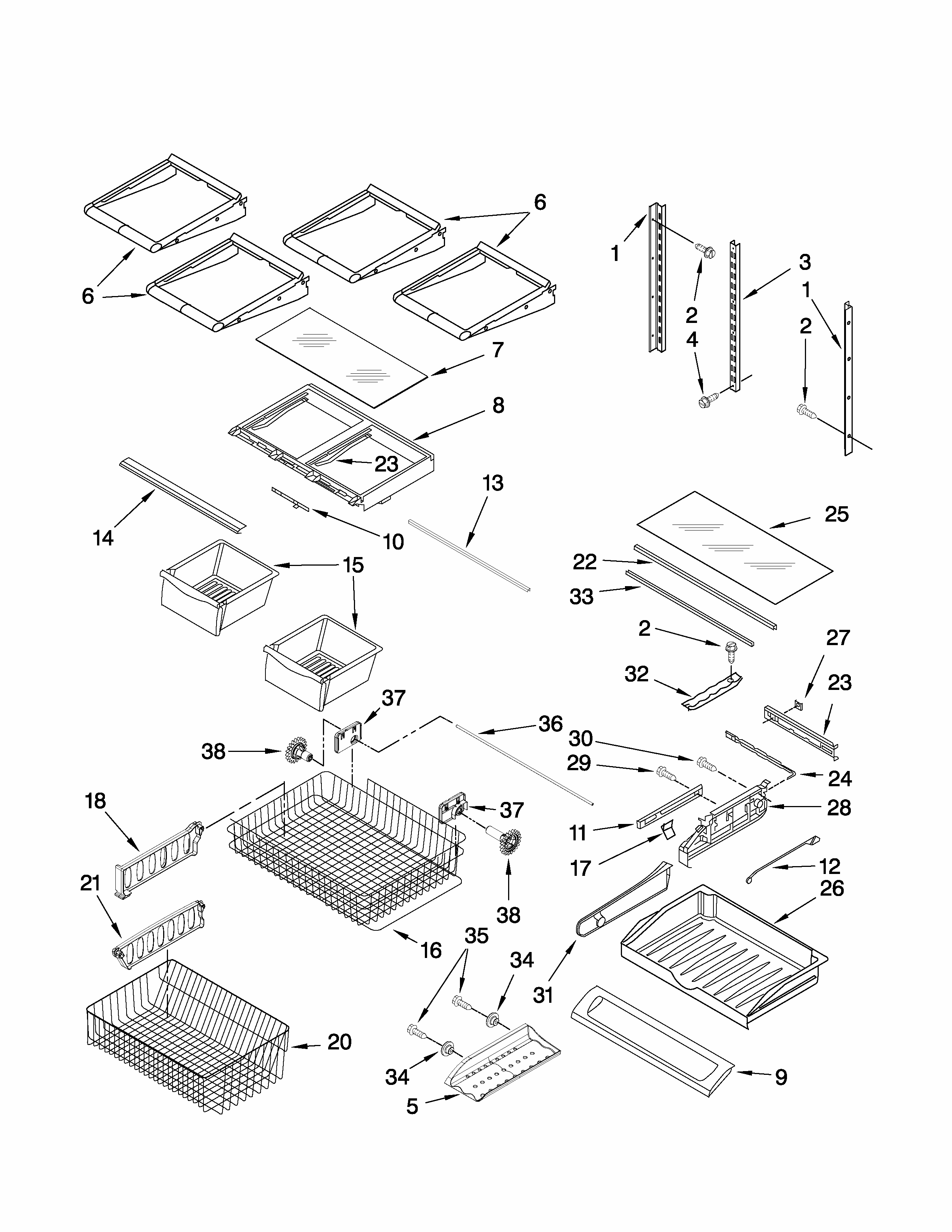 Shelf Parts Diagram and Parts List for GB2026LEKS6  Amana Refrigerator