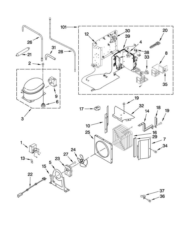 Upper Unit Parts Diagram and Parts List for JS48NXFXDW00  Jenn-Air Refrigerator