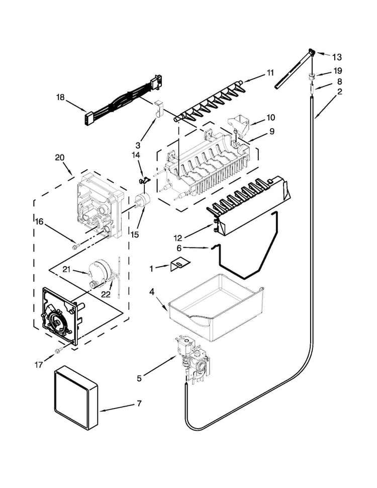 Icemaker Parts Diagram and Parts List for MBF1958XEB3  Maytag Refrigerator