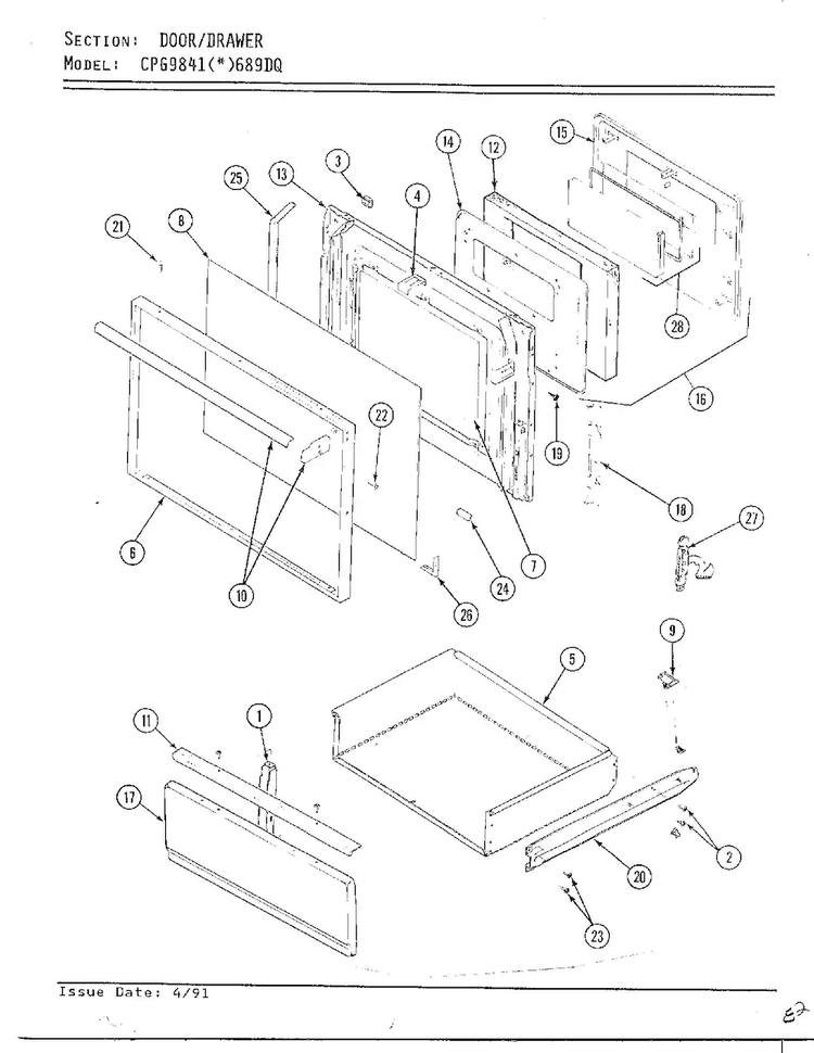 Door/drawer Diagram and Parts List for CPG9841(*)689DQ  Hardwick Range