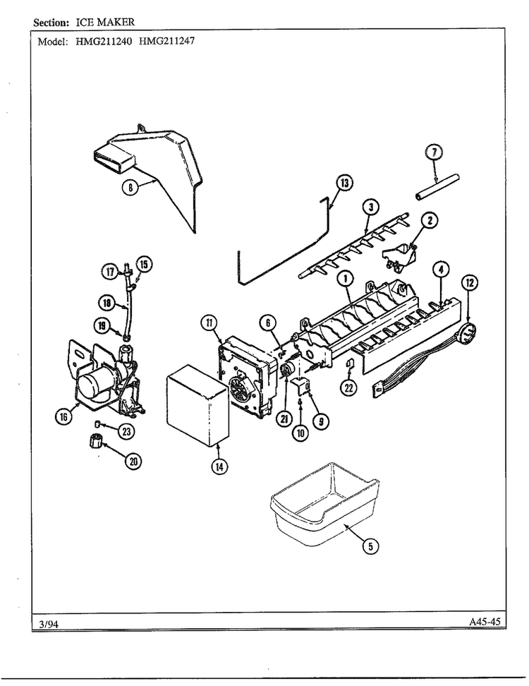 Ice Maker Diagram and Parts List for 211240  Admiral Refrigerator