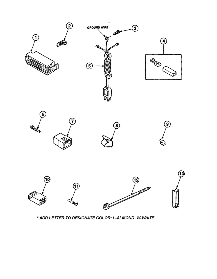 Power Cord And Terminals Diagram and Parts List for LW6153LB-PLW6153LBA  Amana Washer