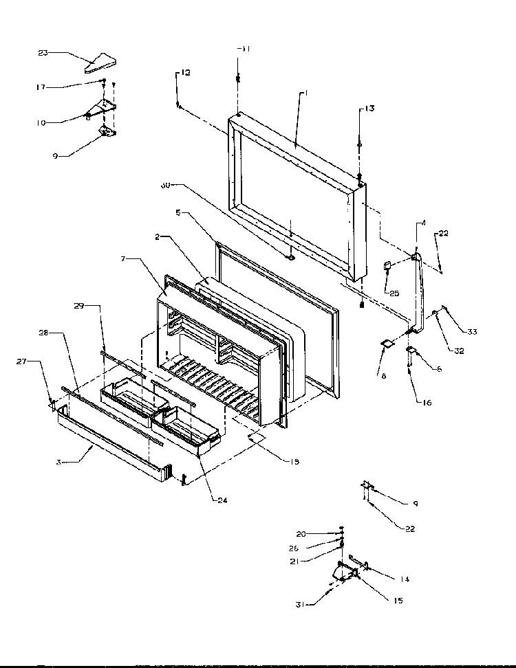 Freezer Door Assembly Diagram and Parts List for TR22S4-P1196201WL  Amana Refrigerator