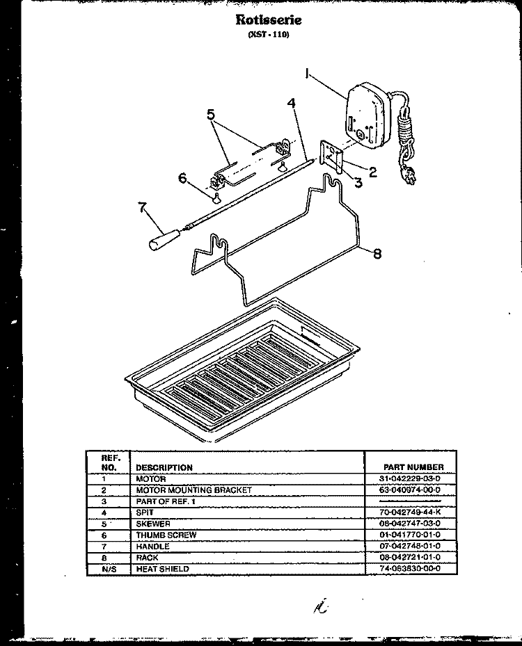 ROTISSERIE (XST - 110) Diagram and Parts List for FET170  Amana Cooktop