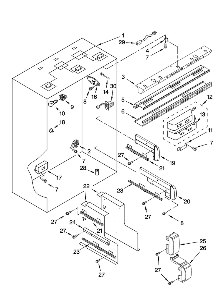 Refrigerator Liner Parts Diagram and Parts List for JF42CXFXDB00  Jenn-Air Refrigerator