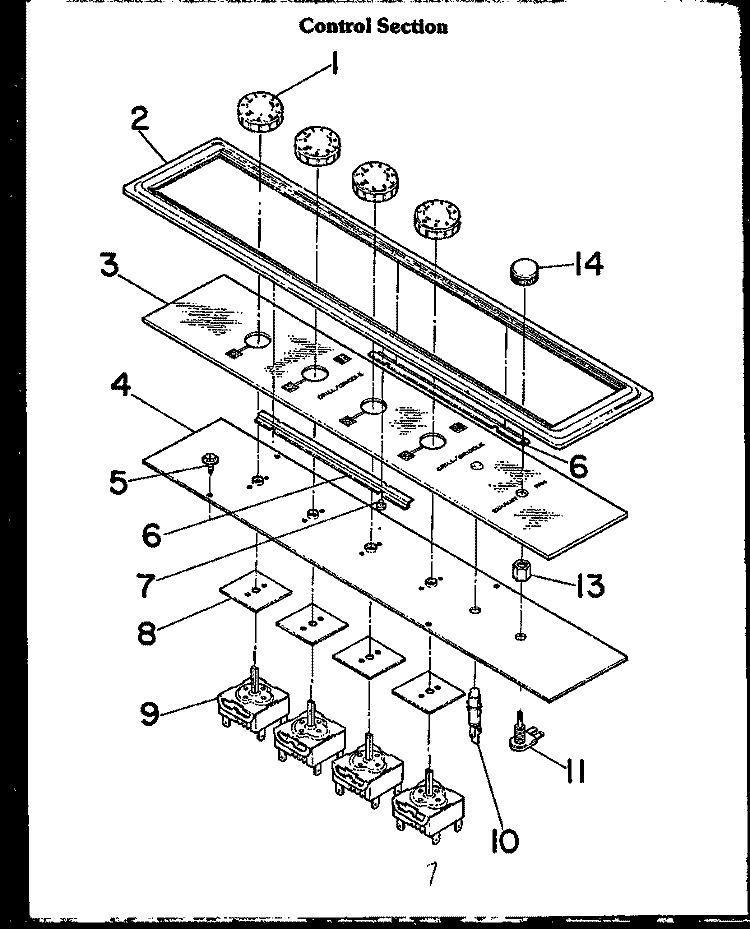 CONTROL SECTION Diagram and Parts List for FET100  Amana Cooktop
