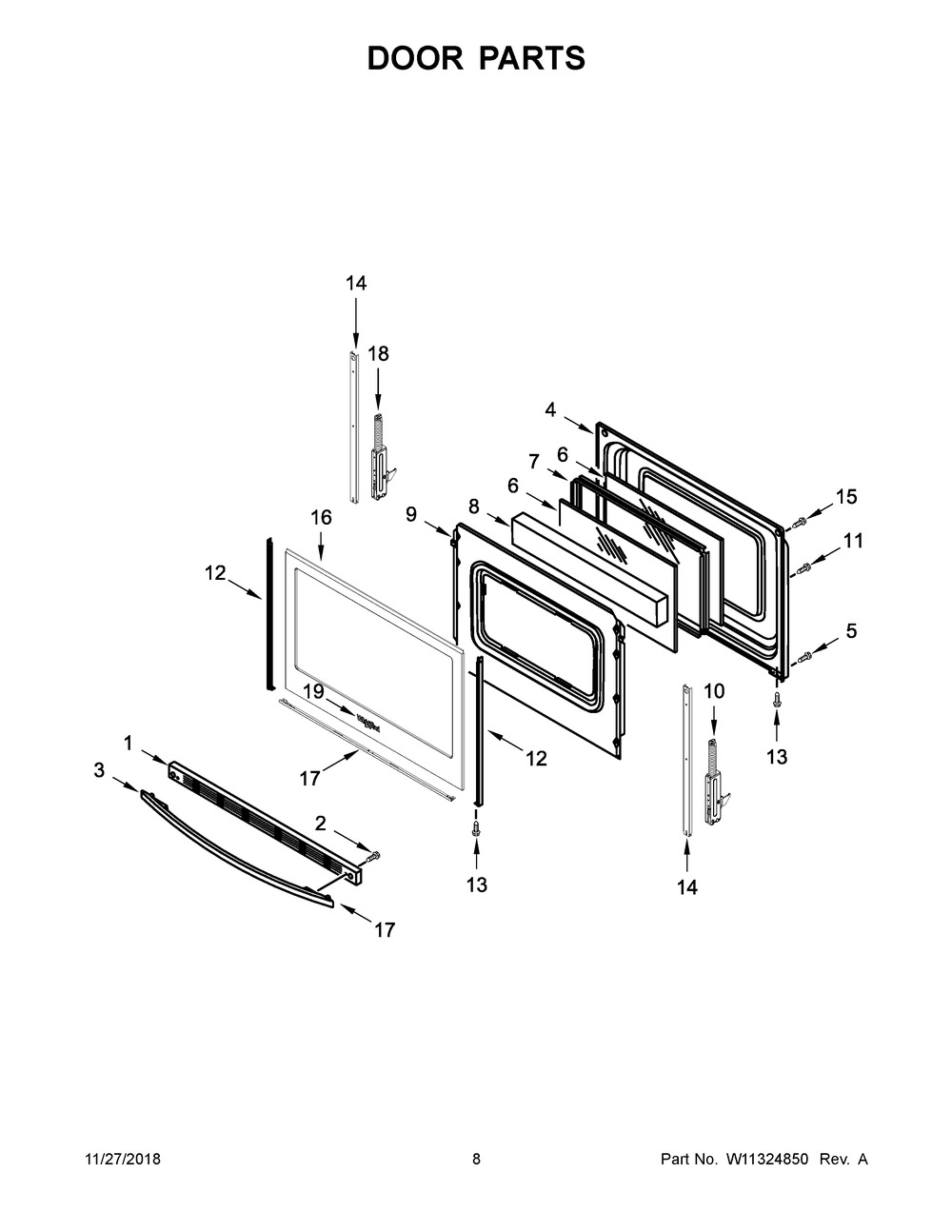 Door Parts Diagram and Parts List for WEG515S0FB2  Maytag Range