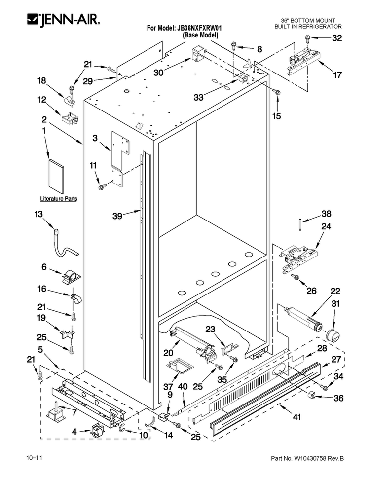 Cabinet Parts Diagram and Parts List for JB36NXFXRW01  Jenn-Air Refrigerator
