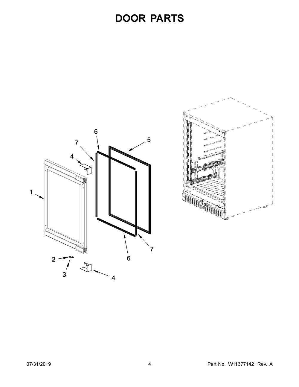 Door Parts Diagram and Parts List for JUWFL242HX00  Maytag Wine and Beverage Cooler