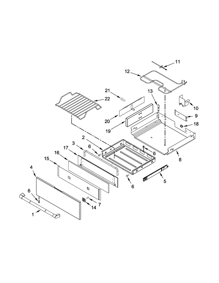 Drawer Parts Diagram and Parts List for JIS1450DP0  Jenn-Air Range