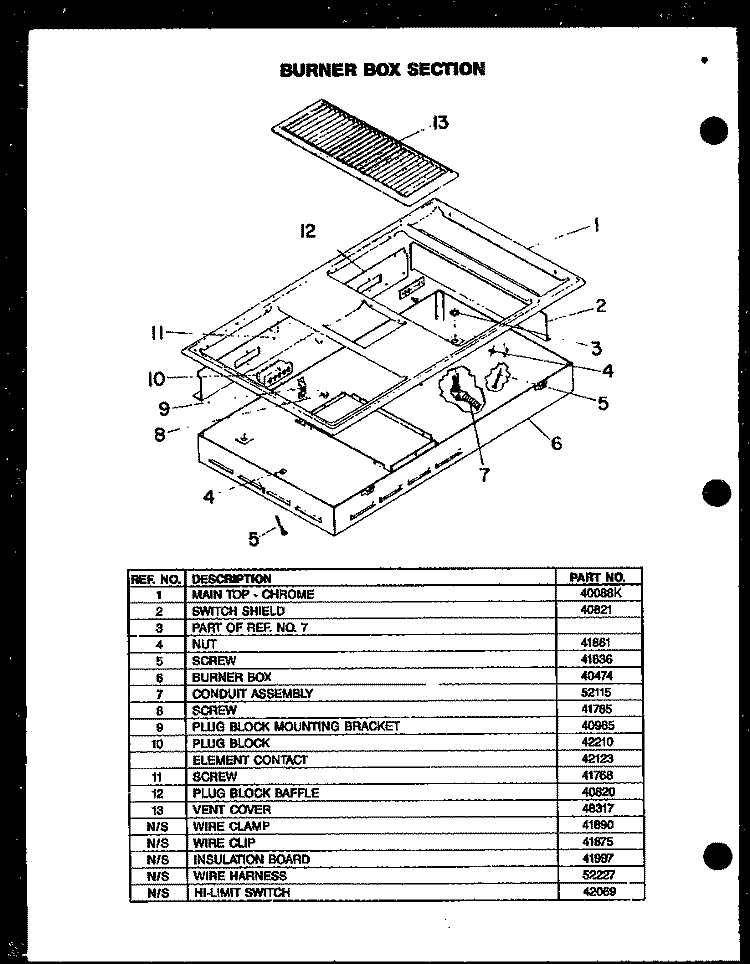 Page 1 Diagram and Parts List for EDS648  Caloric Cooktop