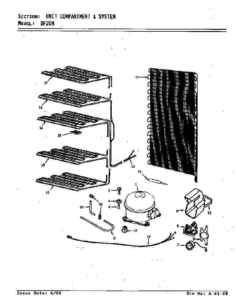 Unit Compartment & System Diagram and Parts List for DF20H V5ZU3 Maytag Refrigerator