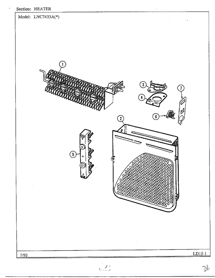 Heater Diagram and Parts List for 7433A  Norge Dryer