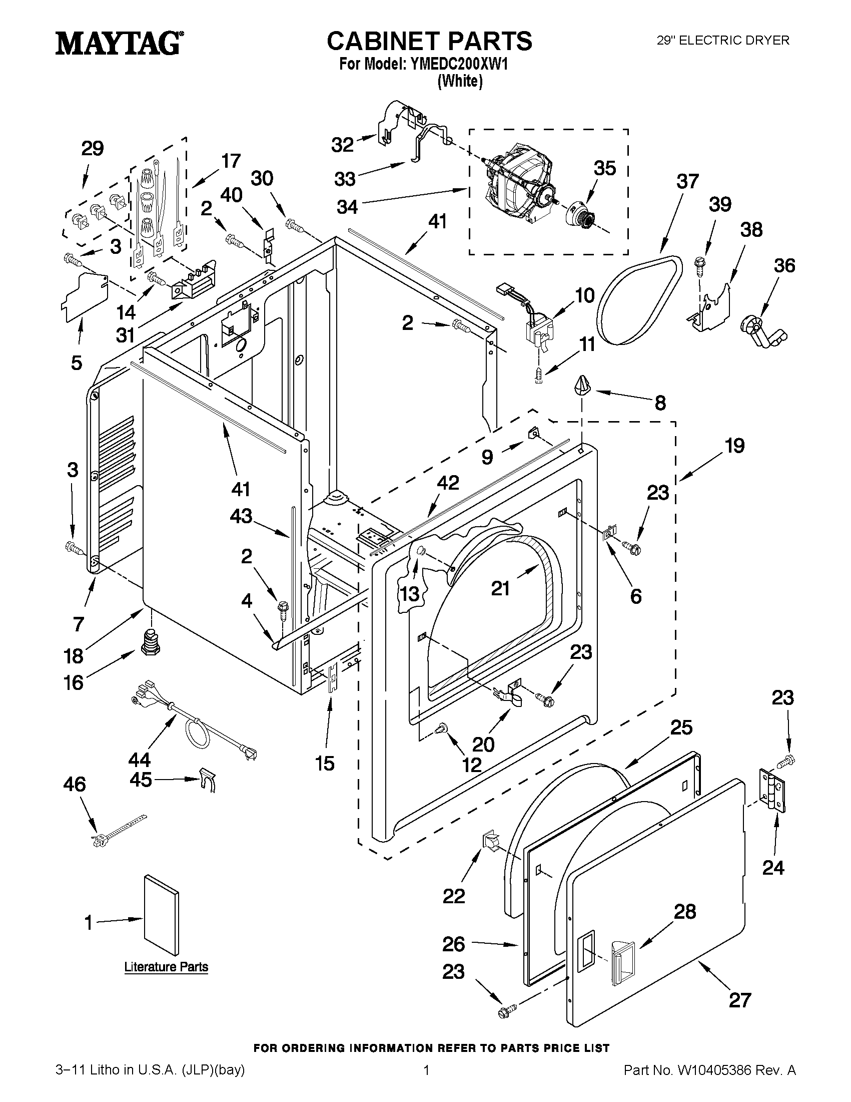 01 - CABINET PARTS Diagram and Parts List for YMEDC200XW1  Maytag Dryer
